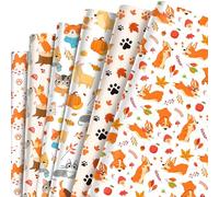 HOWAF Lot de 12 feuilles de papier cadeau d'automne, chats et chiens, pour la saison de l'automne, Thanksgiving, décoration de cadeau, fournitures d'emballage cadeau d'automne pour chats et chiens