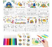 HOWAF Lot de 16 cartes de vœux pour l'Aïd Mubarak, cartes cadeaux à colorier avec autocollants, enveloppes, stylos de peinture, cartes cadeaux pour enfants, cartes de vœux pour l'Aïd Mubarak