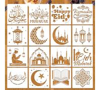 HOWAF Lot de 16 pochoirs réutilisables en plastique pour l'Aïd Mubarak, décorations de l'Aïd musulmane pour maison, fenêtre, décoration murale