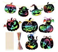 HOWAF Lot de 36 kits de Scratch Art pour Halloween, citrouille feuilles noires à gratter, projets et gadgets pour enfants, remplis de sacs et cadeaux