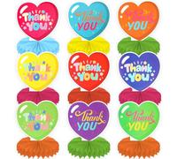 HOWAF Lot de 9 décorations de table de remerciement en nid d'abeille, centres de table colorés en forme de cœurs d'amour pour enseignants, employés, médecins, fournitures de fête, remerciements