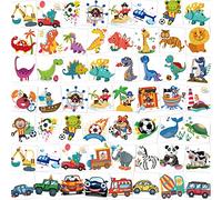HOWAF Lot de 96 tatouages autocollants pour enfants - Motifs pirates - Football - Véhicules dinosaures - Doux pour la peau - Pour garçons et filles - Cadeau d'anniversaire d'enfant