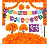 HOWAF Marigold Fleurs Artificielles Deco, Guirlandes de Fleurs de Calendula Marigold Artificielle Papel Picado Dia De Muertos pour Jour des Morts, Dia De Muertos Decoration, Decoration Halloween