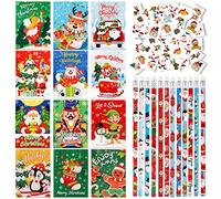 HOWAF Mini Bloc-Notes De Noël Petit Carnet de Notes Enfants Crayons De Noël avec Gomme Tatouages pour Enfants Cadeau De Noël Remplisseur Sac de fête Anniversaire Enfant Fille garçons Pinata
