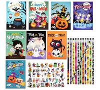 HOWAF Mini Bloc-Notes Halloween Carnet de Notes, Crayons, Autocollant Tatouages Temporaires pour Trick or Treat Cadeau Halloween