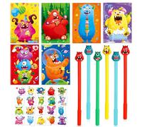 HOWAF Monstre Décorations de Fête d'anniversaire, Mini Cahier Monstre Carnet de Notes Monstre Stylos Monstres Tatouages Temporaires pour Enfant Monstre Cadeau Anniversaire Enfants Invites