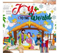 HOWAF Nappe à Colorier pour Enfants, Nappe de Noël Nativité Nappe en Papier à Colorier avec Feutres de Coloriage, Nappe Table Noel Crèches de Noël Poster Géant à Colorier pour Enfants Decoration Noel