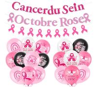 HOWAF Octobre Rose Accessoires Decoration, Ballon Octobre Rose en Latex Glitzer Bannière Ruban octobre rose Guirlande de Sensibilisation au Cancer du Sein Kit