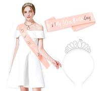 HOWAF Or Rose 30 Ans Joyeux Anniversaire Echarpe Deguisement et 30 Bandeaux Couronne Strass pour 30 Ans Anniversaire Décorations Femme Cadeau