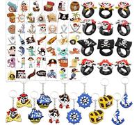 HOWAF pirates bagues Trousseau Porte-Clés, tatouages temporaires de pirates Enfant Fille Garçon d'anniversaire Cadeau Sacs Pinata Fillers Enfants Jouets et École Récompenses (28pack)