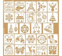 HOWAF Pochoir Noel, 24 Pièces Petit Pochoir Peinture en Plastique Réutilisable pour Bullet Journal Scrapbooking, Fabrication de Cartes Artisanales, Décoration de Noël, Cadeau Noel Enfant