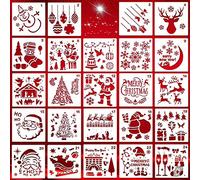 HOWAF Pochoir Noel, 24 Pièces Petit Pochoir Peinture en Plastique Réutilisable pour Bullet Journal Scrapbooking, Fabrication de Cartes Artisanales, Décoration de Noël, Cadeau Noel Enfant