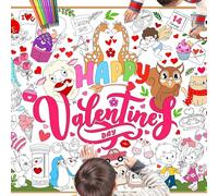 HOWAF Poster de coloriage « Happy Valentine's Day » avec 24 stylos de peinture, bannière de coloriage en papier géant pour enfants, activités et loisirs créatifs