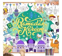 HOWAF Ramadan Decoration Nappe à Colorier pour Enfants, Nappe de Ramadan Kareem Decoration en Papier à Colorier Étoile et Lune Grand Poster Eid Mubarak Poster Table à Colorier pour Islam Musulman