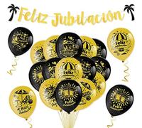 HOWAF Retirement Party Set, Retirement Banner 18Pcs Black Gold Happy Retirement Party Latex Balloons for Retirement Party Decoration Supplies