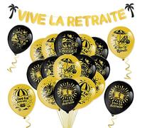HOWAF Retraite Décoration, Ballon, Bannière, Vive, Banderole, Bannière Fête Noire Or pour Cadeau Retraite Femme Homme