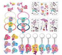 HOWAF Sirène bagues Bracelets Trousseau Porte-Clés Pince à Cheveux Tatouages temporaires de Sirène Enfant Anniversaire Petit Cadeau Pinata Jouets Fantaisie et École Récompenses, 30pack