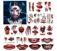 HOWAF Tatouage Cicatrice Halloween, Halloween Cicatrice Tatouage Halloween pour Visage Tatouage Blessure Halloween Cicatrices Tatouage Bouche Halloween Tatouages Temporaires pour Deguisement Halloween