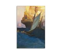 Howard Pyle Impression sur toile représentant l'attaque d'un Galion - 40,6 x 61 cm