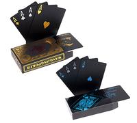 Howay 2 x Cartes de Poker en Plastique Professionnelles imperméables Noir Playing Cards Plastique PVC Cartes Texas Hold'em Poker Carte -1 Black & 1 Gold