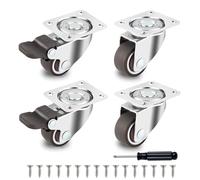 HOWDIA Lot de 4 roulettes à profil bas de 3,8 cm très résistantes, rotation à 360 degrés, roues en caoutchouc souple pour meubles, capacité totale de 68 kg (2 avec freins et 2 sans)