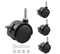 HOWDIA Lot de 4 roulettes pivotantes de 3,8 cm pour chariot, M8-1,25 x 20 mm, tige filetée robuste avec frein, roues en nylon de rechange pour meubles, table, armoire, étagère