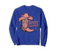 Howdy Bottes de Noël Cowgirl Country Femmes Western Xmas Sweatshirt, Unisexe pour Adultes, Bleu Royal, XXL