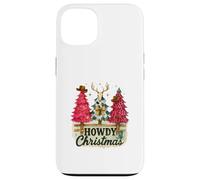 Howdy Christmas Western Trees Cowprint Leopard Cowboy Coque pour iPhone 13
