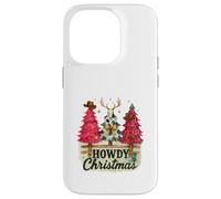 Howdy Christmas Western Trees Cowprint Leopard Cowboy Coque pour iPhone 14 Pro