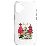 Howdy Christmas Western Trees Cowprint Leopard Cowboy Coque pour iPhone 16