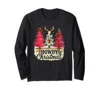 Howdy Christmas Western Trees Cowprint Leopard Cowboy Manche Longue