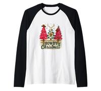 Howdy Christmas Western Trees Cowprint Leopard Cowboy Manche Raglan