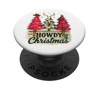 Howdy Christmas Western Trees Cowprint Leopard Cowboy PopSockets PopGrip Adhésif