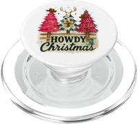 Howdy Christmas Western Trees Cowprint Leopard Cowboy PopSockets PopGrip pour MagSafe