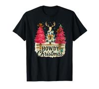 Howdy Christmas Western Trees Cowprint Leopard Cowboy T-Shirt