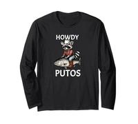 Howdy Cowboy Raccoon Riding Fish Funny Western Humor Apparel Manche Longue
