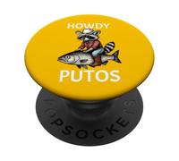 Howdy Cowboy Raccoon Riding Fish Funny Western Humor Apparel PopSockets PopGrip Adhésif