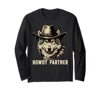Howdy Partner Wolf Cowboy Cowgirl Wolves Manche Longue