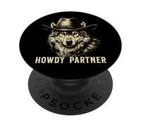 Howdy Partner Wolf Cowboy Cowgirl Wolves PopSockets PopGrip Adhésif