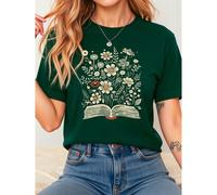 Howell T-shirt à manches courtes à imprimé floral polyvalent, t-shirt imprimé à col rond décontracté et charmant à motif floral pour femmes, Top d'été pour dames L,M,S,XLÉtoffe