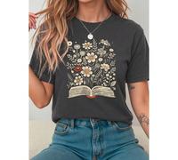 Howell T-shirt à manches courtes mode polyvalent imprimé, T-shirt rond imprimé décontracté et charmant à motif floral pour femmes, Top d'été pour vacances L,M,S,XLFloralÉtoffe
