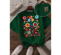 Howell T-shirt court noir à manches courtes pour femmes, imprimé floral de marguerites peintes à la main, décontracté et frais pour les vacances d'été L,M,S,XLFloralÉtoffe