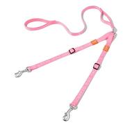 HOWGO Laisse double pour chien, sans nœud, pivote à 360°, deux poignées rembourrées réglables, coupleur de laisse pour chiens de petite et moyenne taille (rose, 0,7 cm x 1,2 m)