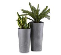 HowHomely 2 pots de fleurs grands avec insert pour jardinière | Pot de fleurs grand effet béton clair pour décoration de salon ou jardin | Ensemble de 2 pots de fleurs (30xh57cm & 25xh46cm)