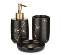 Howhomely accessoires de salle de bain Set Lua 3 éléments en céramique noir / or 18 cm x 8,5 cm x 8,5 cm
