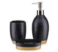 Howhomely accessoires de salle de bain Set Lumi 3 éléments céramique noir / or 21 cm x 8 cm x 8 cm