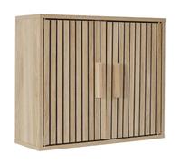HowHomely Armoire suspendue Linea avec fraisages verticaux aspect bois - Élégante armoire murale avec 2 portes et étagères pour salle de bain, cuisine, couloir