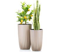 HowHomely | Bac à plantes, Set de 2 pots de fleurs, Pot de plantes Beige - 51,5 & 42 cm - Bac à fleurs, Pot de fleurs