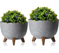 HowHomely | Bac à plantes, Set de 2 pots de fleurs, Pot de plantes Gris - 18,3 & 15 cm - Bac à fleurs, Pot de fleurs