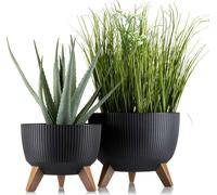 HowHomely | Bac à plantes, Set de 2 pots de fleurs, Pot de plantes noir - 18,3 & 15 cm - Bac à fleurs, Pot de fleurs